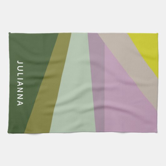 Gepersonaliseerde moderne geometrische aards groen theedoek (Horizontaal)