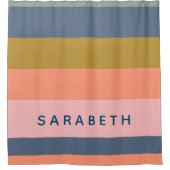 Gepersonaliseerde moderne gestreepte gedempte blau douchegordijn (Voorkant)