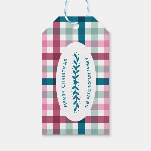 Gepersonaliseerde Moderne Gingham Kerst Patroon Gi Cadeaulabel (Voorkant)