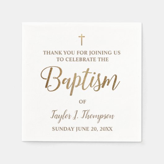 Gepersonaliseerde moderne gouden en witte doop servet (Voorkant)
