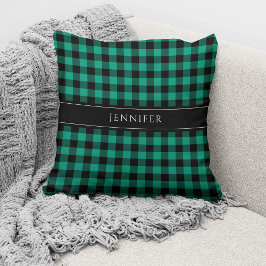 Gepersonaliseerde moderne Green Plaid Gingham Kussen