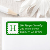 Gepersonaliseerde moderne groene monogram retourad etiket (Insitu)