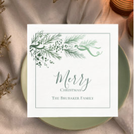 Gepersonaliseerde Moderne Groene Pijn Unieke Kerst Servet