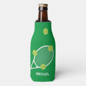 Gepersonaliseerde moderne groene tennis racket bal flesjeskoeler (Fles Voorkant)