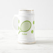 Gepersonaliseerde moderne groene tennisbal racket bierpul (Voorkant links)