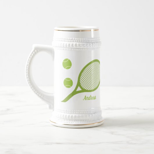 Gepersonaliseerde moderne groene tennisbal racket bierpul (Links)