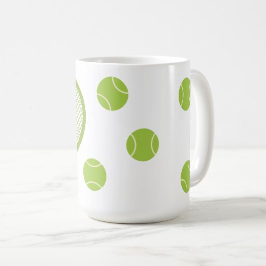 Gepersonaliseerde moderne groene tennisbal racket koffiemok (Voorkant rechts)