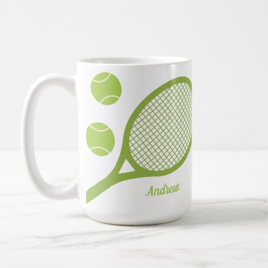 Gepersonaliseerde moderne groene tennisbal racket koffiemok (Links)