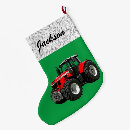 Gepersonaliseerde Moderne Groene Tractor Grote Kerstsok (Achterkant (Hangend))