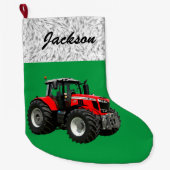 Gepersonaliseerde Moderne Groene Tractor Grote Kerstsok (Voorkant)