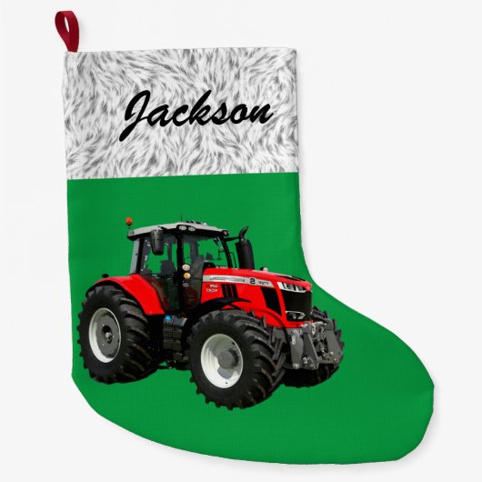 Gepersonaliseerde Moderne Groene Tractor Grote Kerstsok (Voorkant)