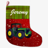 Gepersonaliseerde Moderne Groene Tractor Grote Kerstsok (Voorkant)