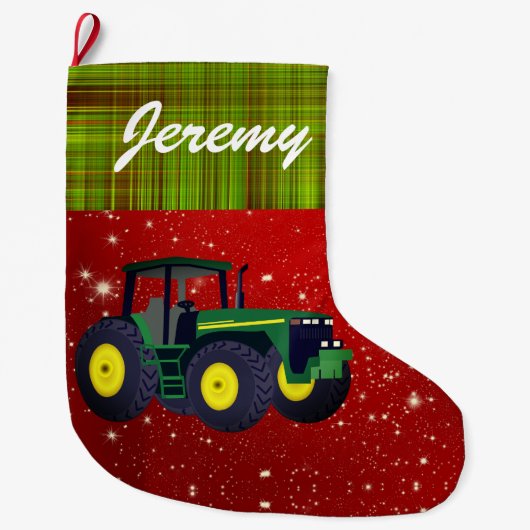 Gepersonaliseerde Moderne Groene Tractor Grote Kerstsok (Voorkant)