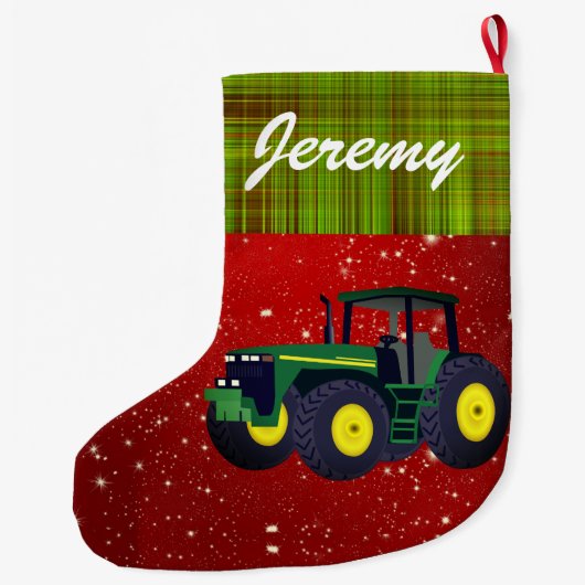 Gepersonaliseerde Moderne Groene Tractor Grote Kerstsok (Achterkant)