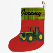 Gepersonaliseerde Moderne Groene Tractor Kleine Kerstsok (Achterkant)