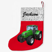 Gepersonaliseerde Moderne Groene Tractor op Rood Kleine Kerstsok (Achterkant)