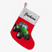 Gepersonaliseerde Moderne Groene Tractor op Rood  Kleine Kerstsok (Voorkant (Hangend))