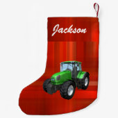Gepersonaliseerde Moderne Groene Tractor op Rood Kleine Kerstsok (Achterkant)