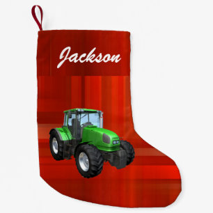 Gepersonaliseerde Moderne Groene Tractor op Rood Kleine Kerstsok