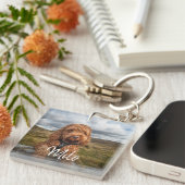 Gepersonaliseerde moderne hond foto naam sleutelhanger (Voorkant Rechts)