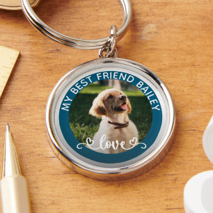 Gepersonaliseerde moderne huisdier foto hond liefh sleutelhanger