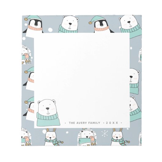 Gepersonaliseerde moderne kerst schattige dieren notitieblok (Voorkant)