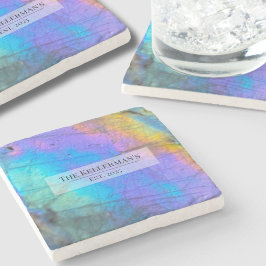 Gepersonaliseerde moderne kleurrijke familienaam stenen onderzetter