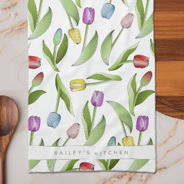 Gepersonaliseerde moderne kleurrijke tulp theedoek