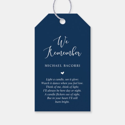 Gepersonaliseerde moderne, marineblauw, begrafenis cadeaulabel (Voorkant)