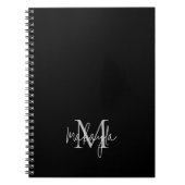 Gepersonaliseerde moderne monogram naam zwart notitieboek (Voorkant)