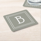 Gepersonaliseerde Moderne Monogrammed Sage Green & Kartonnen Onderzetters (Schuin)