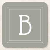 Gepersonaliseerde Moderne Monogrammed Sage Green & Kartonnen Onderzetters (Voorkant)