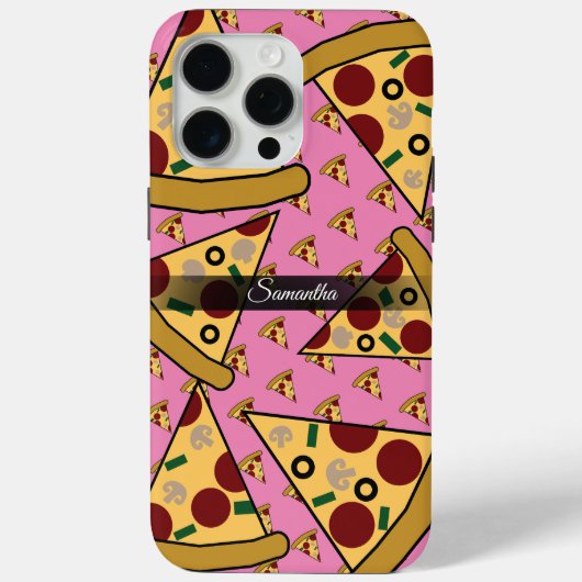 Gepersonaliseerde moderne naam Slice Pizza Pink Case-Mate iPhone Case (Achterkant)