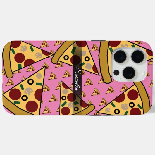 Gepersonaliseerde moderne naam Slice Pizza Pink Case-Mate iPhone Case (Achterkant (horizontaal))