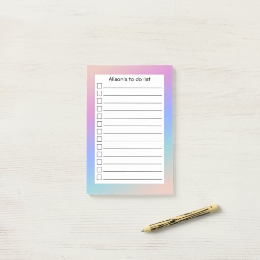 Gepersonaliseerde moderne pastelverloop to do list post-it® notes (Op bureau)