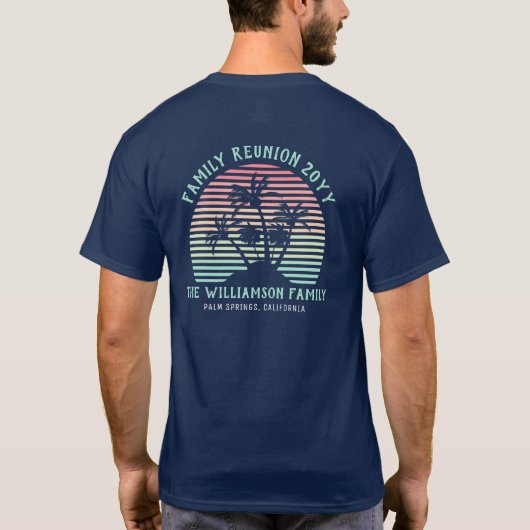 Gepersonaliseerde moderne retro familie reünie tro t-shirt (Achterkant)