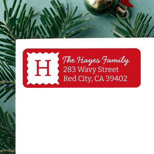 Gepersonaliseerde moderne rode monogram retouradre etiket