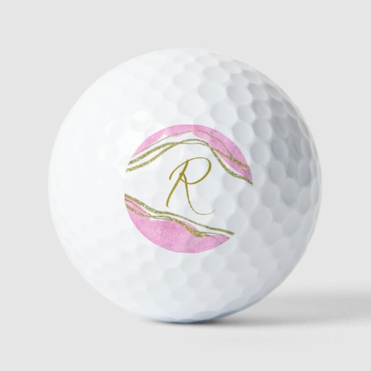 Gepersonaliseerde moderne roze en gouden golfballe golfballen (Voorkant)