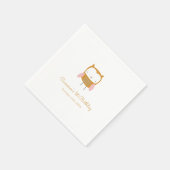 Gepersonaliseerde moderne roze gele uil 1e verjaar servet (Hoek)