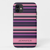 Gepersonaliseerde moderne roze Paarse streep patro Case-Mate iPhone Case (Achterkant)