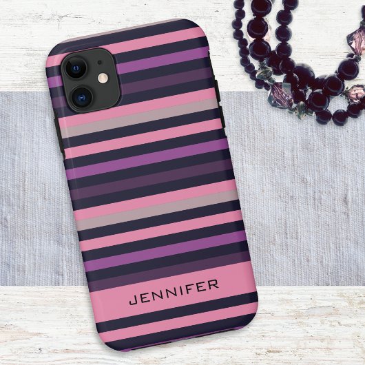 Gepersonaliseerde moderne roze Paarse streep patro Case-Mate iPhone Case