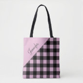 Gepersonaliseerde moderne roze plaid tote bag (Voorkant)
