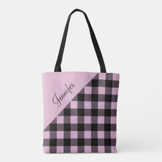 Gepersonaliseerde moderne roze plaid tote bag (Achterkant)