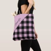 Gepersonaliseerde moderne roze plaid tote bag (Dichtbij)