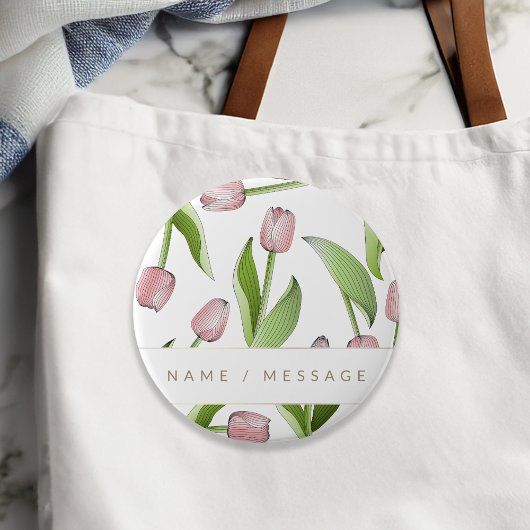 Gepersonaliseerde moderne roze tulp bloem ronde button 4,0 cm