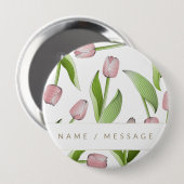 Gepersonaliseerde moderne roze tulp bloem ronde button 4,0 cm (Voorkant /achterkant)