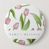 Gepersonaliseerde moderne roze tulp bloem ronde button 4,0 cm (Voorkant)