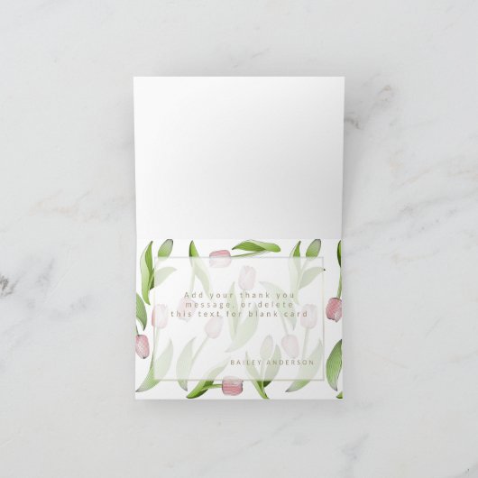 Gepersonaliseerde moderne roze tulp dank u kaart (Binnen)