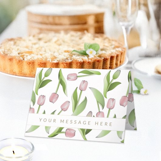 Gepersonaliseerde moderne roze tulpenbloem begroet kaart