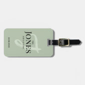 Gepersonaliseerde Moderne Sage Groene Monogram Pas Bagagelabel (Voorkant horizontaal)
